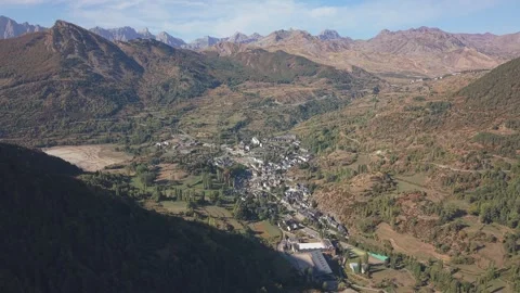 Right Tracking Aerial View Toward Sallent de Gallego Stock Footage 346642296