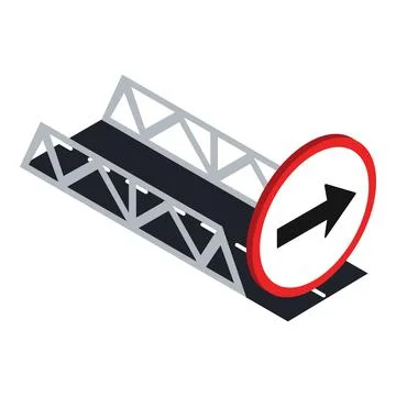 Right turn icon isometric vector. Road bridge and direction road sign Illustrazione stock