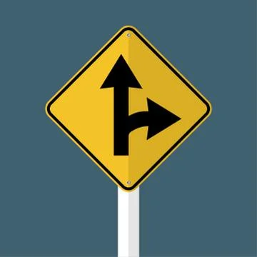 Right turn split sign isolated on grey sky background.Vector illustration Stock Illustration