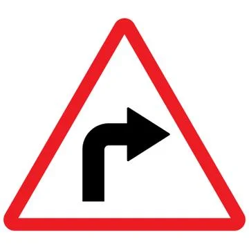 Right turn traffic sign vector illustration. Red triangle post. Stock Illustration
