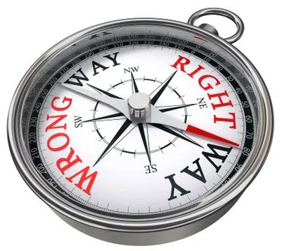Right versus wrong way concept compass Stock Photos