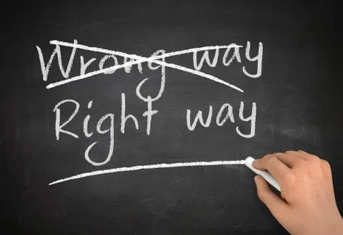 Right way chalkboard write concept  3d illustration Stock Illustration