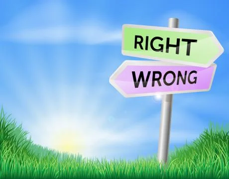 Right way wrong way sign concept Stock Illustration