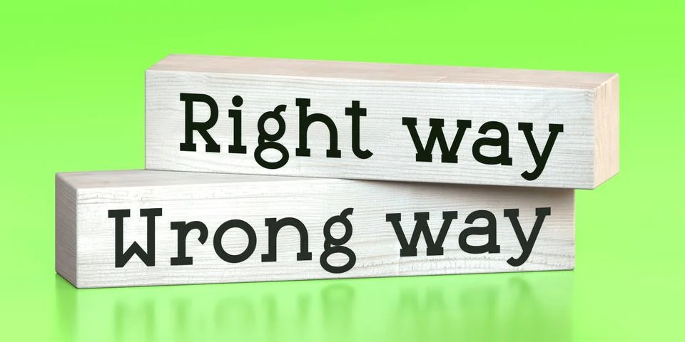 Right way, wrong way - words on wooden blocks Stock Illustration