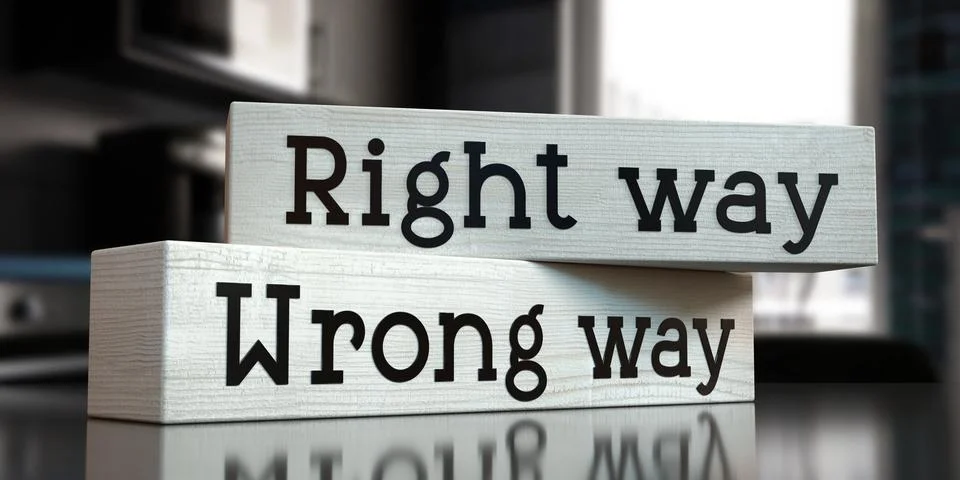 Right way, wrong way - words on wooden blocks Stock Illustration