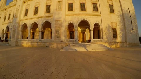 Right wing of the huge central city mosque in the evening in the Turkish city of Stock Footage 82167642