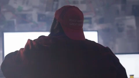 Right wing internet troll on his computer posting white supremacist memes Stock-Footage 116676060