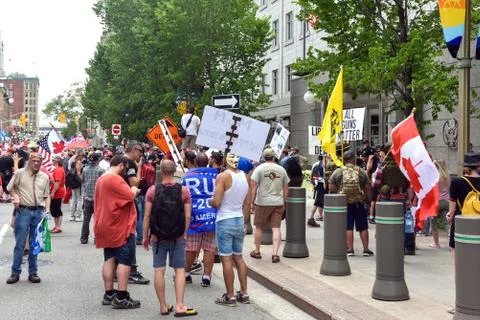 Right wing protesters in front of US Embassy in Ottawa, Canada Stock Photos