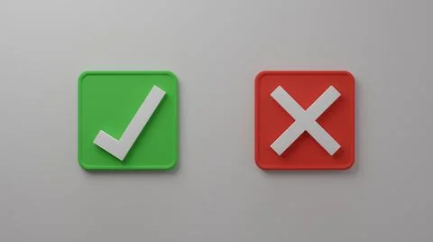 Right-wrong approved-declined yes-no sign 3D render illustration Stock Illustration