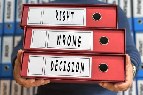 Right, Wrong, Decision, concept words. Folder concept. Ring binders. Stock Photos