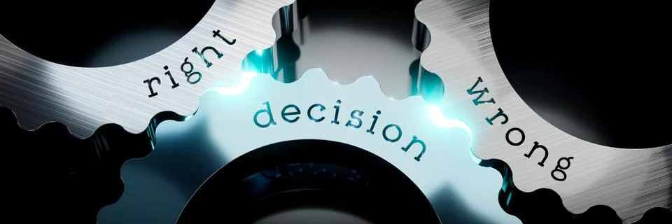 Right, wrong, decision- gears concept - 3D illustration Stock Illustration