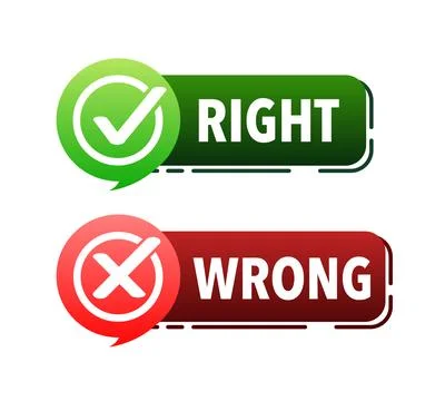 Right wrong label, sign. Check mark icon. Illustrazione stock