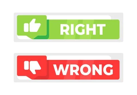 Right Wrong red and green sign, evaluation quiz. Vector stock illustration Stock-Illustration