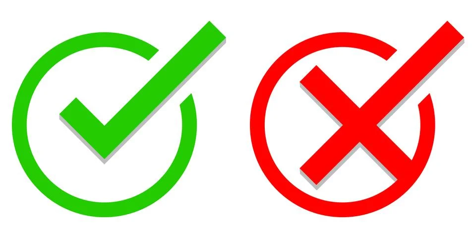 Right wrong tick circle icon set green and red Stock Illustration