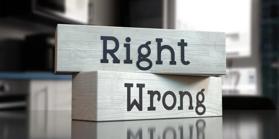 Right, wrong - words on wooden blocks Stock Illustration