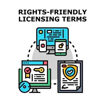 Rights friendly licensing terms concept for digital content Stock Illustration