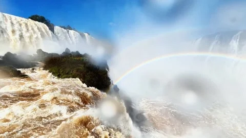 Rightward Pan Reveals Rainbow and Cascades at Brazil’s Iguazu Falls Stock Footage 342275642