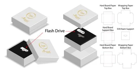 Rigid box for flash drive packaging die-cut mockup Stock Illustration