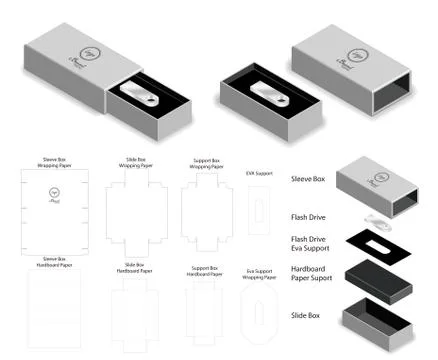 Rigid box for flash drive packaging die-cut mockup Stock Illustration