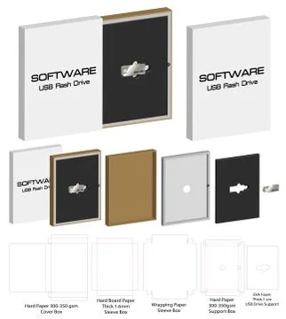 Rigid box for flash drive packaging die-cut mockup Illustrazione stock