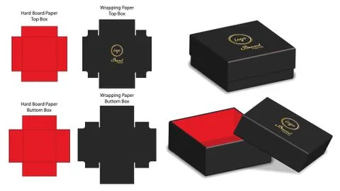 Rigid box packaging die cut template 3D mockup Stock Illustration