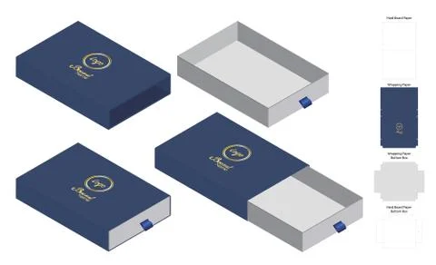 Rigid box packaging die cut template 3D mockup Illustrazione stock