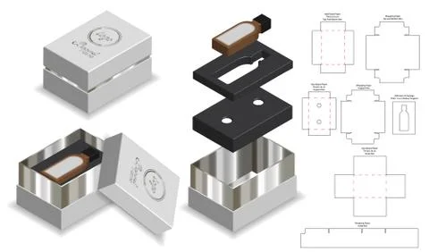 Rigid box packaging die cut template 3D mockup Stock Illustration