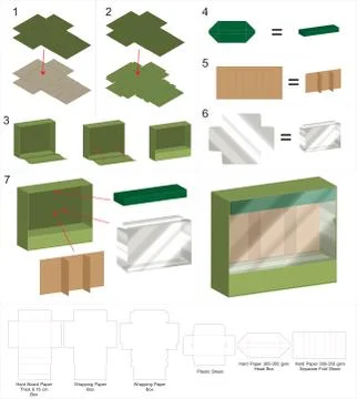 Rigid box with plastic window mockup with dieline Stock Illustration