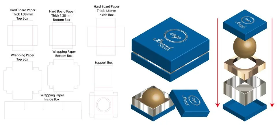 Rigid Box For Rounded Soap Mockup with Dieline Stock Illustration