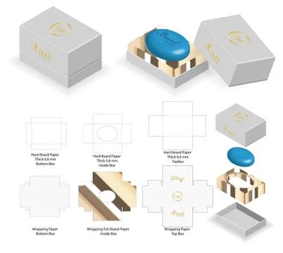 Rigid Box For Rounded Soap Mockup with Dieline Stock Illustration