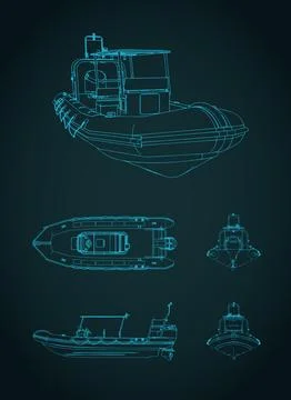 Rigid inflatable boat blueprints Stock Illustration