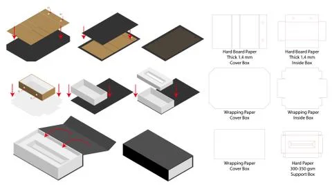 Rigid magnet box template 3d mockup with dieline Stock Illustration