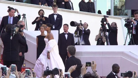 Rihanna walking up the Red Carpet in Cannes Stock Footage