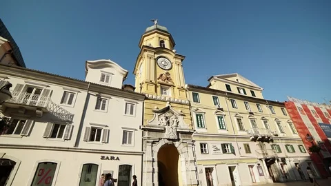 Rijeka City Clock Tower 4K Hperlapse Video Stock Footage 120097944
