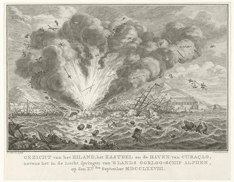Rijksmuseum, 16th-20th ct, . The exploding of the frigate Alphen with the full Foto stock