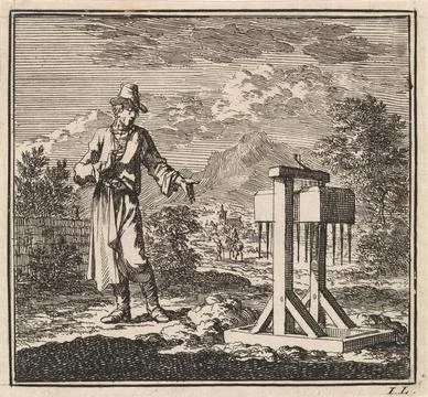 Rijksmuseum, 16th-20th ct, Man points to a mole trap; The Molleval. Stock Photos