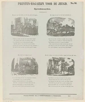 Rijksmuseum, 16th-20th ct, Proverbs; Print warehouse for the youth. Leaf with 4 Stock Photos