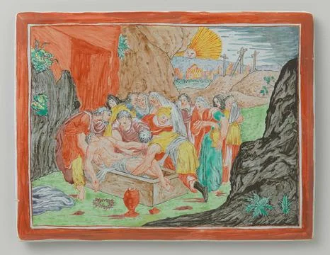 Rijksmuseum, 16th-20th ct, Rectangular plate with the burial of Christ. Stock Photos
