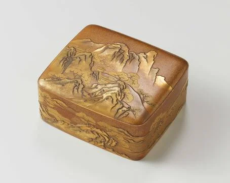 Rijksmuseum, 16th-20th ct, . Rectangular box. Lid and sides with landscapes Foto stock