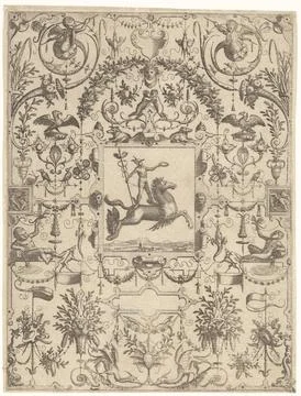 Rijksmuseum, 16th-20th ct, Rectangular cartouche with Mercury on Pegasus; 스톡 사진