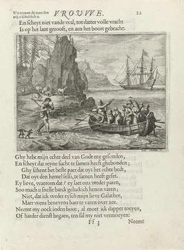 Rijksmuseum, 16th-20th ct, . A sloop with men and a woman tied to hands, is Stock Photos
