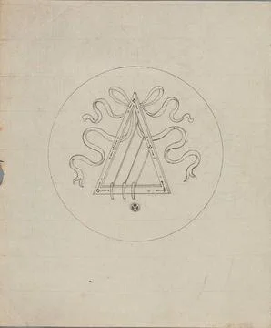 Rijksmuseum, 16th-20th ct, Triangular string instrument; Design for marquetery Stock Photos