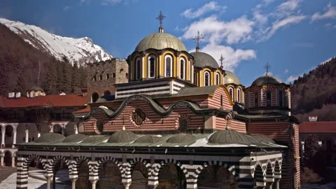 Rila Monastery 4K UHD Winter Snow ProRes RAW zoom out rec709 Stock Footage 170580971