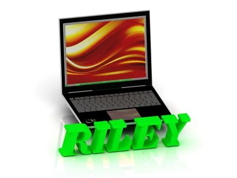 RILEY- Name and Family bright letters near Notebook and  inscription Dating o Stock Illustration