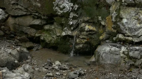 Rill streaming down mossy rocks Stock Footage 56164040