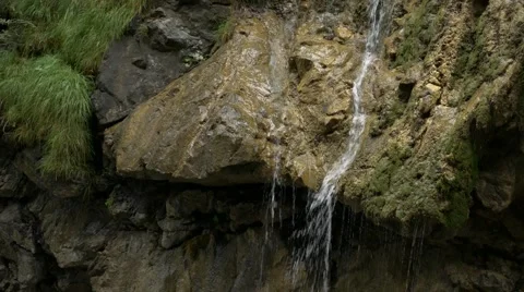 Rill streaming down mossy rocks Stock Footage 56164559