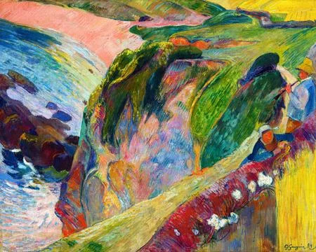 Rim of the cliff which drops off to the Plage Porguerrec painted from the F.. Stock Illustration