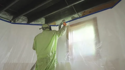 Rim Joist Spray Foam Insulation Home Weatherization Stock Footage 340923739