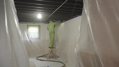 Rim Joist Spray Foam Insulation Home Weatherization Stock Footage 340923772