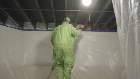 Rim Joist Spray Foam Insulation Home Weatherization Stock Footage 340923901